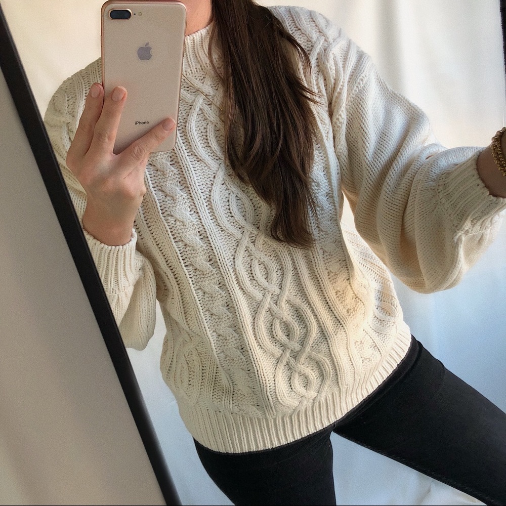 THE CABLE KNIT SWEATER — In Cream - Picture 5 of 10